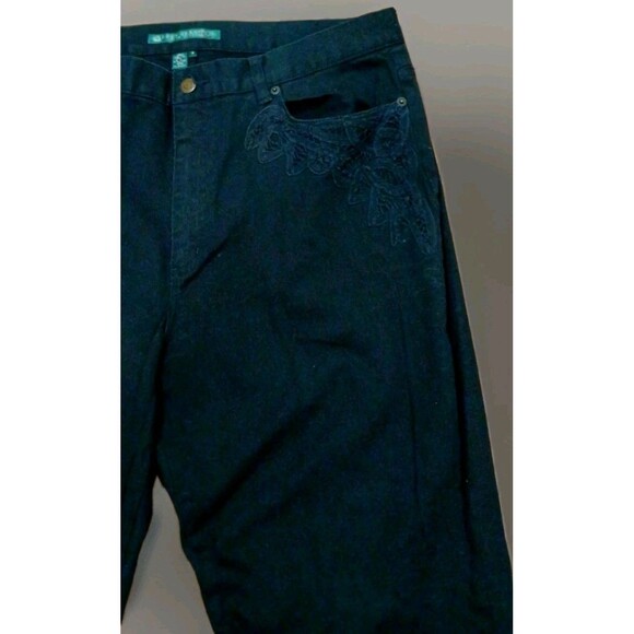 Y2K Lauren Jeans Co Ralph Lauren Black Bootcut Jeans 16 Embroidered Floral - Picture 3 of 12